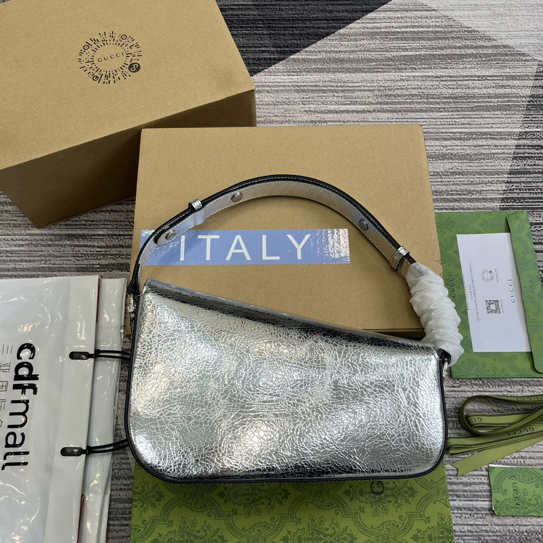 GUCCI HORSEBIT 1955 SMALL SHOULDER BAG Metallic silver 10.4"W x 6.7-4.1"H x 3.1-1.6"D - Image 3