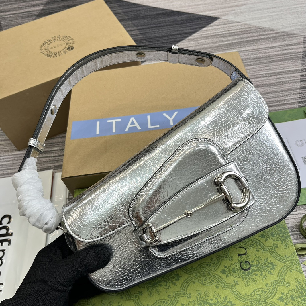 GUCCI HORSEBIT 1955 SMALL SHOULDER BAG Metallic silver 10.4"W x 6.7-4.1"H x 3.1-1.6"D - Image 5