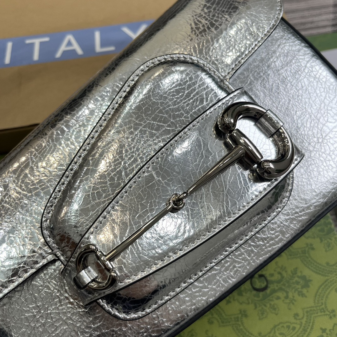 GUCCI HORSEBIT 1955 SMALL SHOULDER BAG Metallic silver 10.4"W x 6.7-4.1"H x 3.1-1.6"D - Image 6