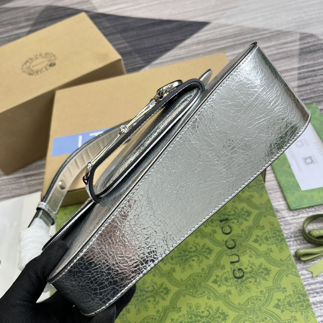GUCCI HORSEBIT 1955 SMALL SHOULDER BAG Metallic silver 10.4"W x 6.7-4.1"H x 3.1-1.6"D - Image 7