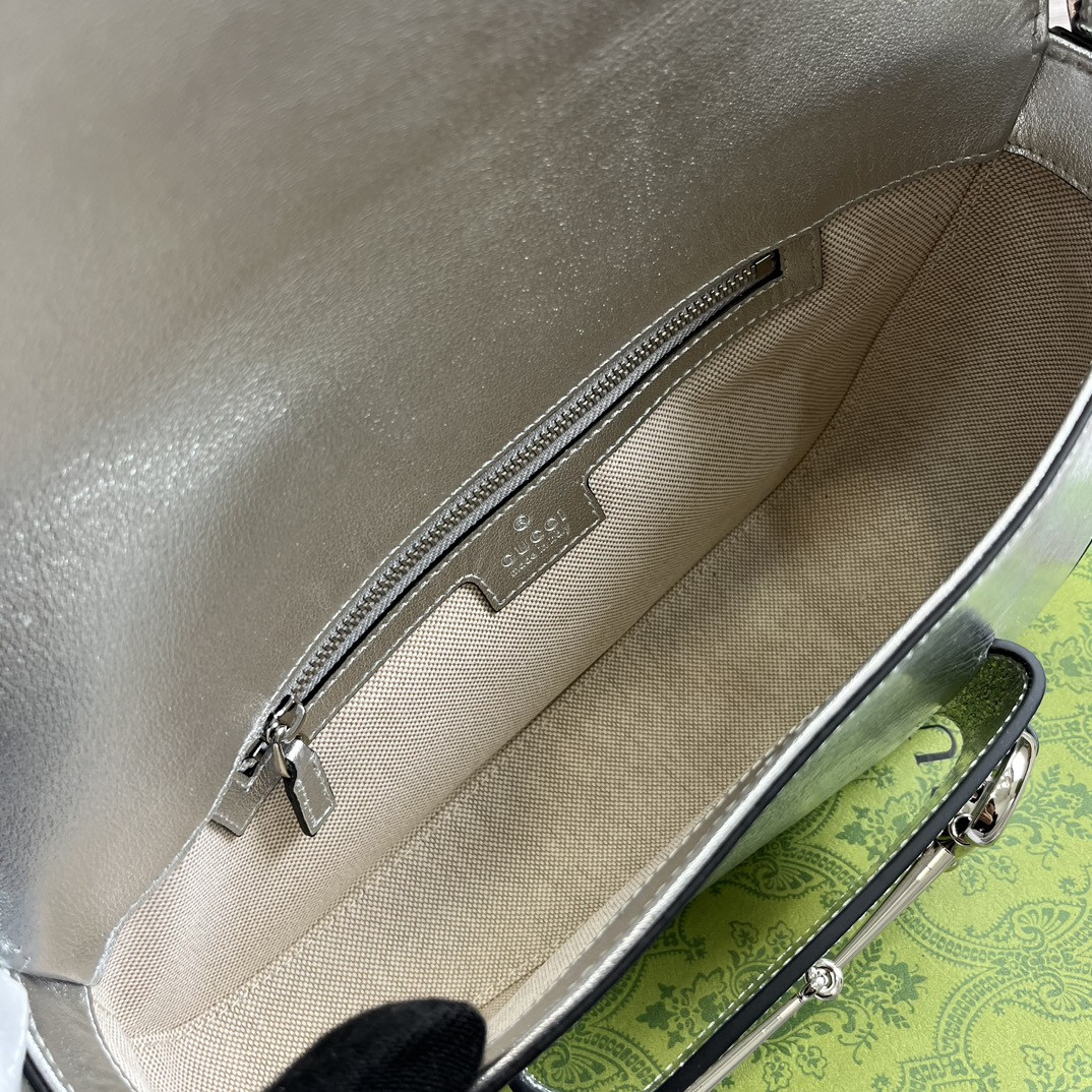 GUCCI HORSEBIT 1955 SMALL SHOULDER BAG Metallic silver 10.4"W x 6.7-4.1"H x 3.1-1.6"D - Image 9