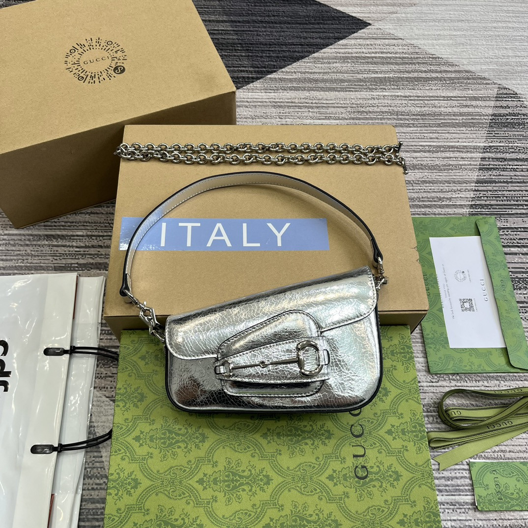 GUCCI HORSEBIT 1955 MINI SHOULDER BAG SILVER 7.7"W x 5-3.1"H x 2.4-1.2"D - Image 2