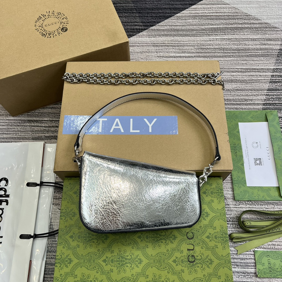GUCCI HORSEBIT 1955 MINI SHOULDER BAG SILVER 7.7"W x 5-3.1"H x 2.4-1.2"D - Image 3