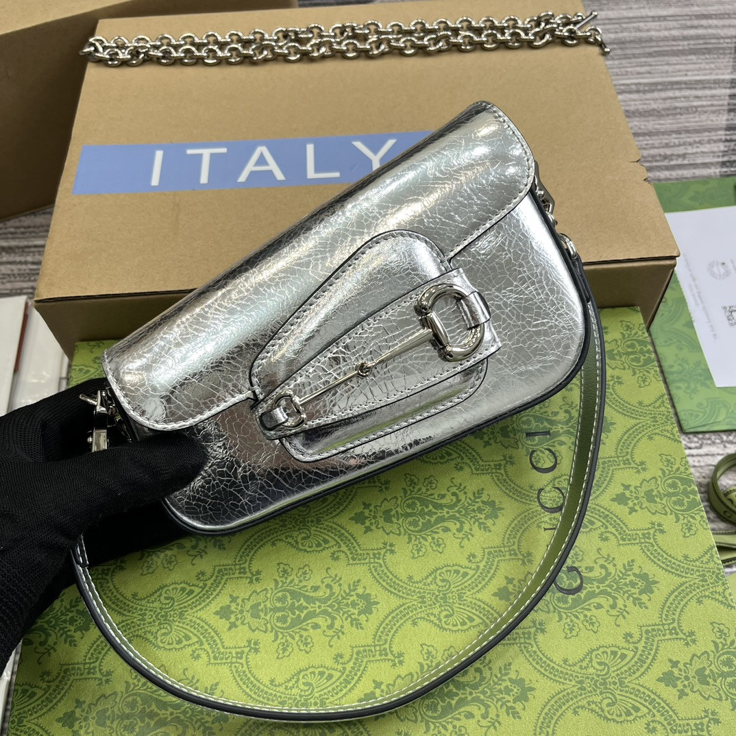 GUCCI HORSEBIT 1955 MINI SHOULDER BAG SILVER 7.7"W x 5-3.1"H x 2.4-1.2"D - Image 5