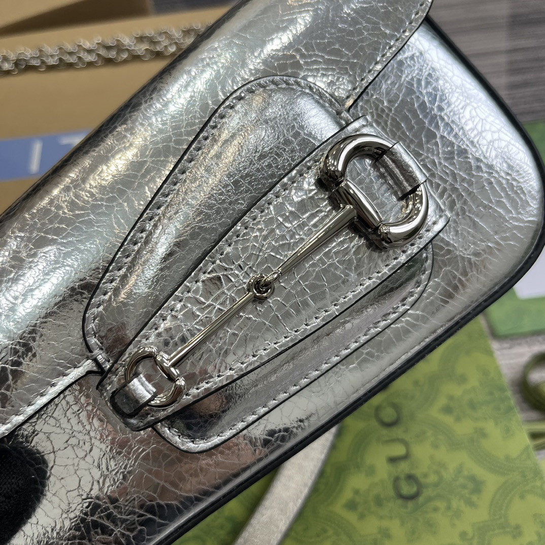GUCCI HORSEBIT 1955 MINI SHOULDER BAG SILVER 7.7"W x 5-3.1"H x 2.4-1.2"D - Image 6