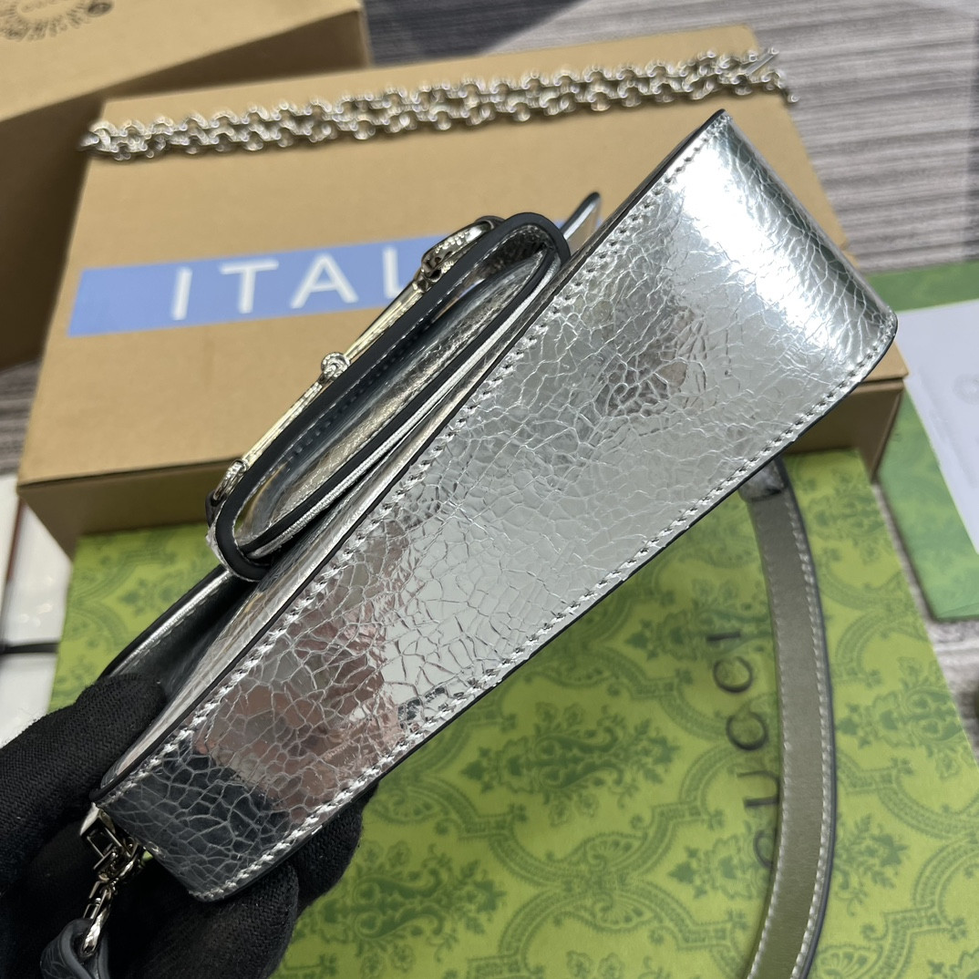 GUCCI HORSEBIT 1955 MINI SHOULDER BAG SILVER 7.7"W x 5-3.1"H x 2.4-1.2"D - Image 7