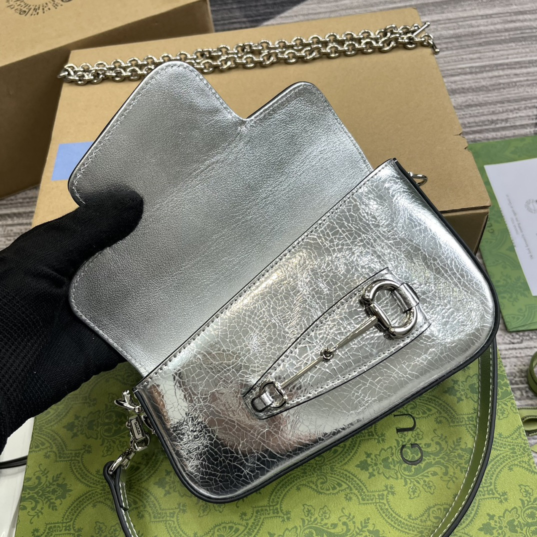 GUCCI HORSEBIT 1955 MINI SHOULDER BAG SILVER 7.7"W x 5-3.1"H x 2.4-1.2"D - Image 8