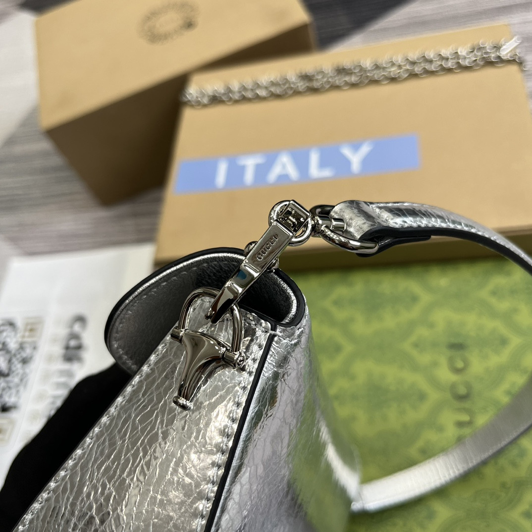 GUCCI HORSEBIT 1955 MINI SHOULDER BAG SILVER 7.7"W x 5-3.1"H x 2.4-1.2"D - Image 9