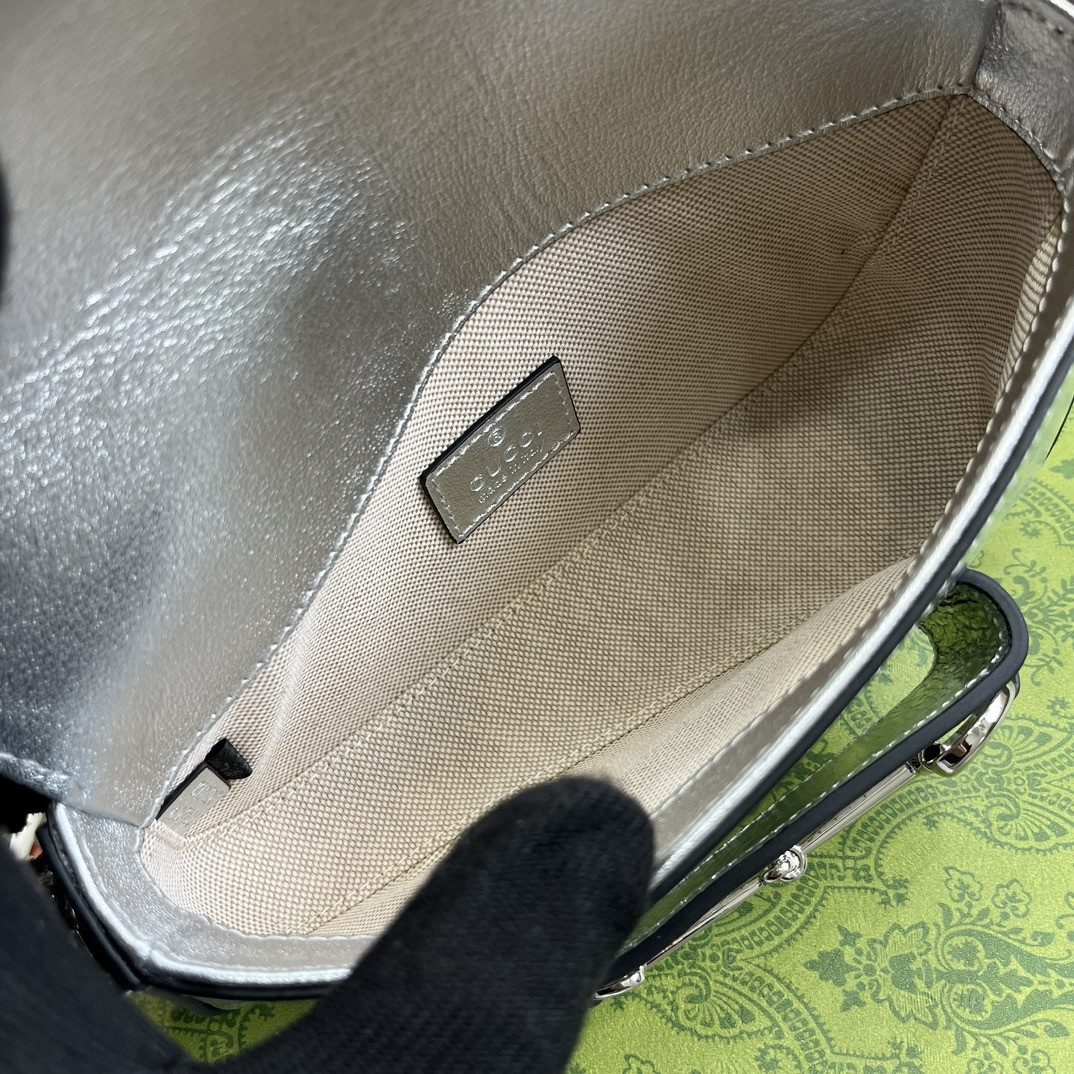 GUCCI HORSEBIT 1955 MINI SHOULDER BAG SILVER 7.7"W x 5-3.1"H x 2.4-1.2"D - Image 10