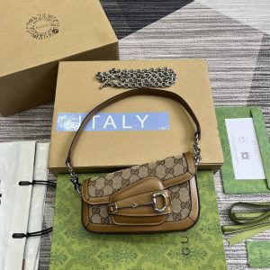 GUCCI HORSEBIT 1955 MINI SHOULDER BAG BROWN 7.7"W x 5-3.1"H x 2.4-1.2"D