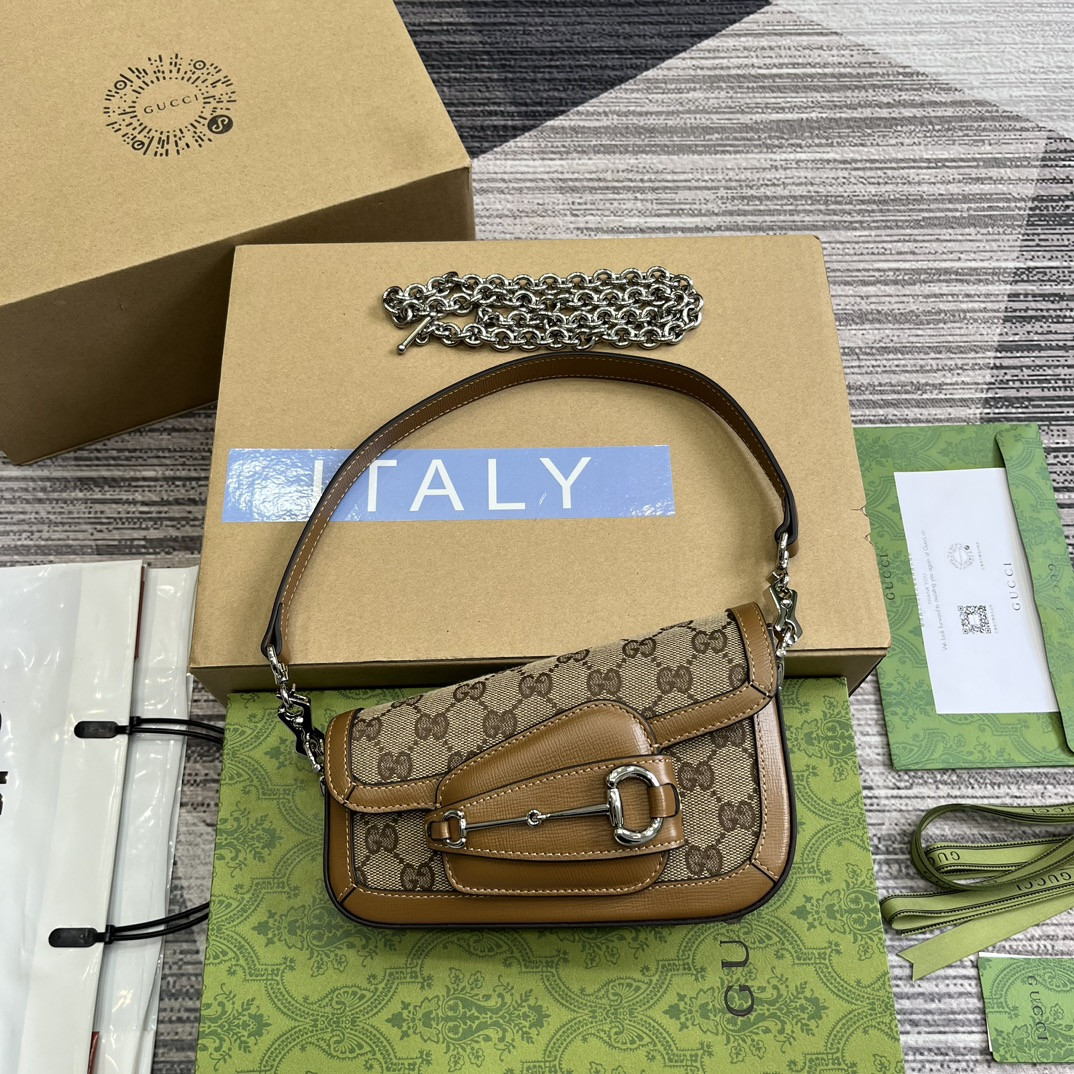 GUCCI HORSEBIT 1955 MINI SHOULDER BAG BROWN 7.7"W x 5-3.1"H x 2.4-1.2"D