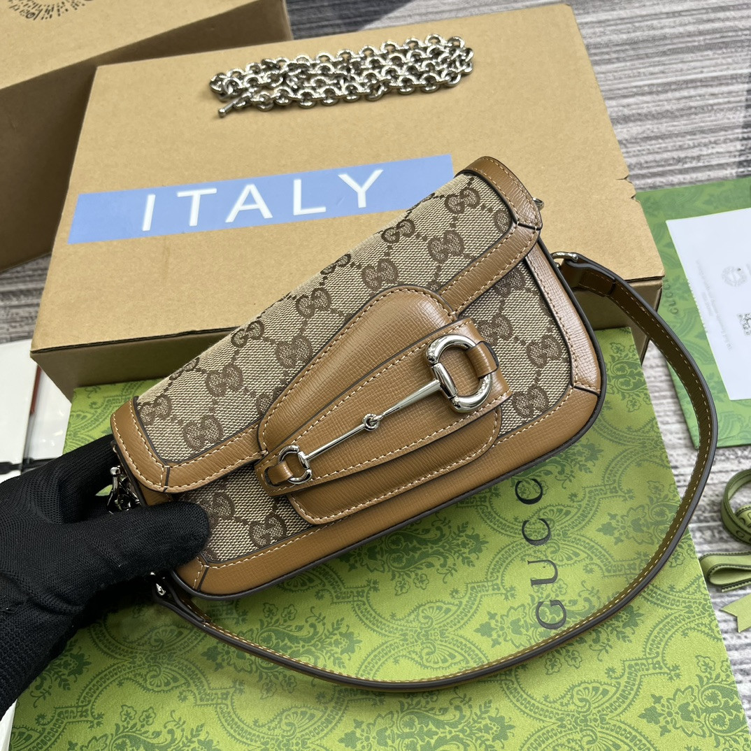 GUCCI HORSEBIT 1955 MINI SHOULDER BAG BROWN 7.7"W x 5-3.1"H x 2.4-1.2"D - Image 5