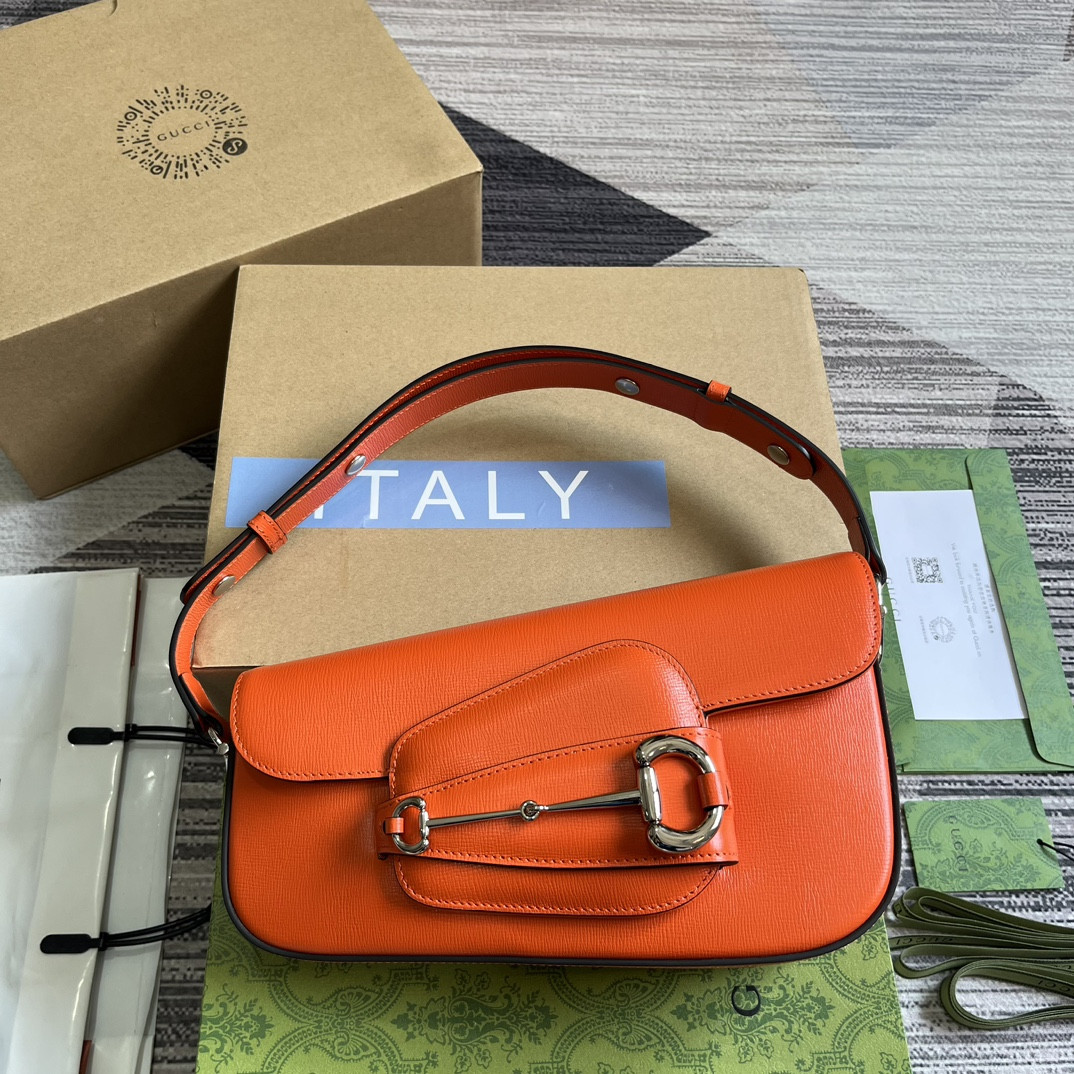 GUCCI HORSEBIT 1955 SMALL SHOULDER BAG ORANGE 10.4"W x 6.7-4.1"H x 3.1-1.6"D