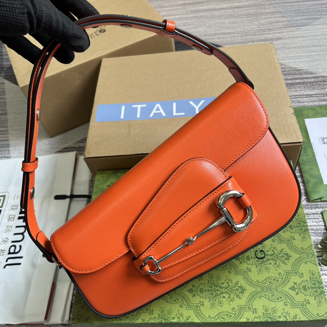 GUCCI HORSEBIT 1955 SMALL SHOULDER BAG ORANGE 10.4"W x 6.7-4.1"H x 3.1-1.6"D - Image 5
