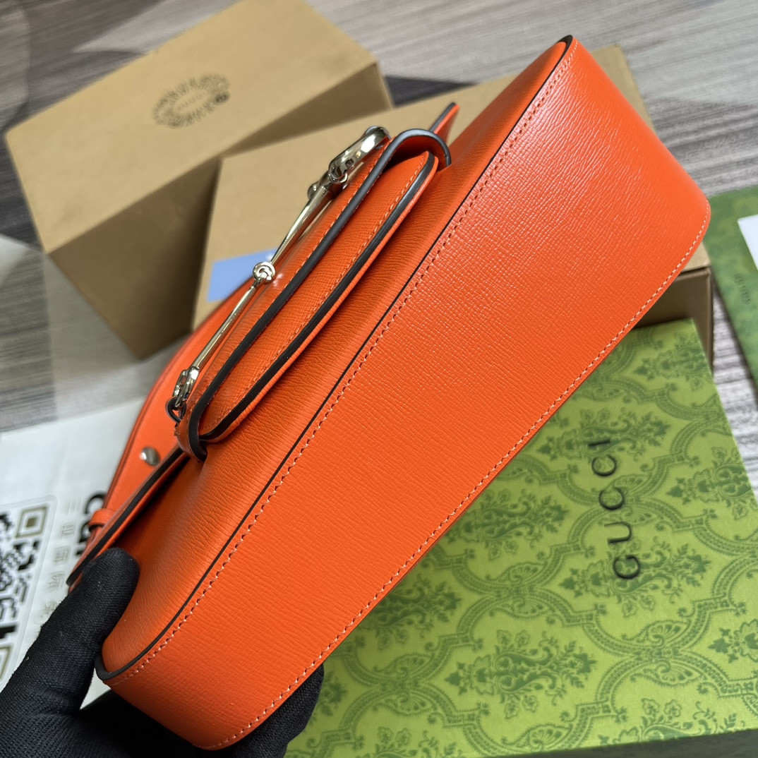 GUCCI HORSEBIT 1955 SMALL SHOULDER BAG ORANGE 10.4"W x 6.7-4.1"H x 3.1-1.6"D - Image 7