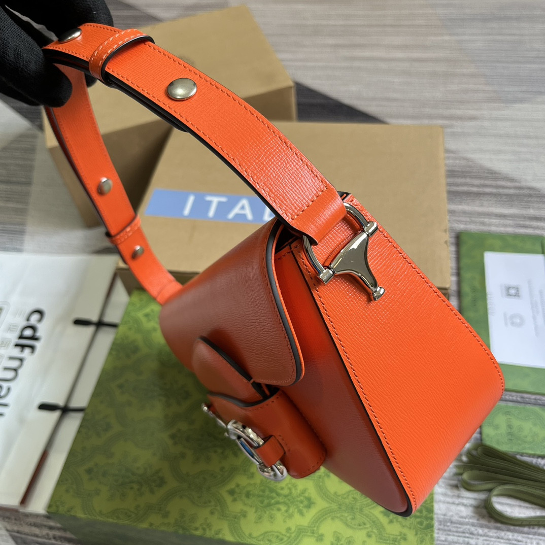 GUCCI HORSEBIT 1955 SMALL SHOULDER BAG ORANGE 10.4"W x 6.7-4.1"H x 3.1-1.6"D - Image 8