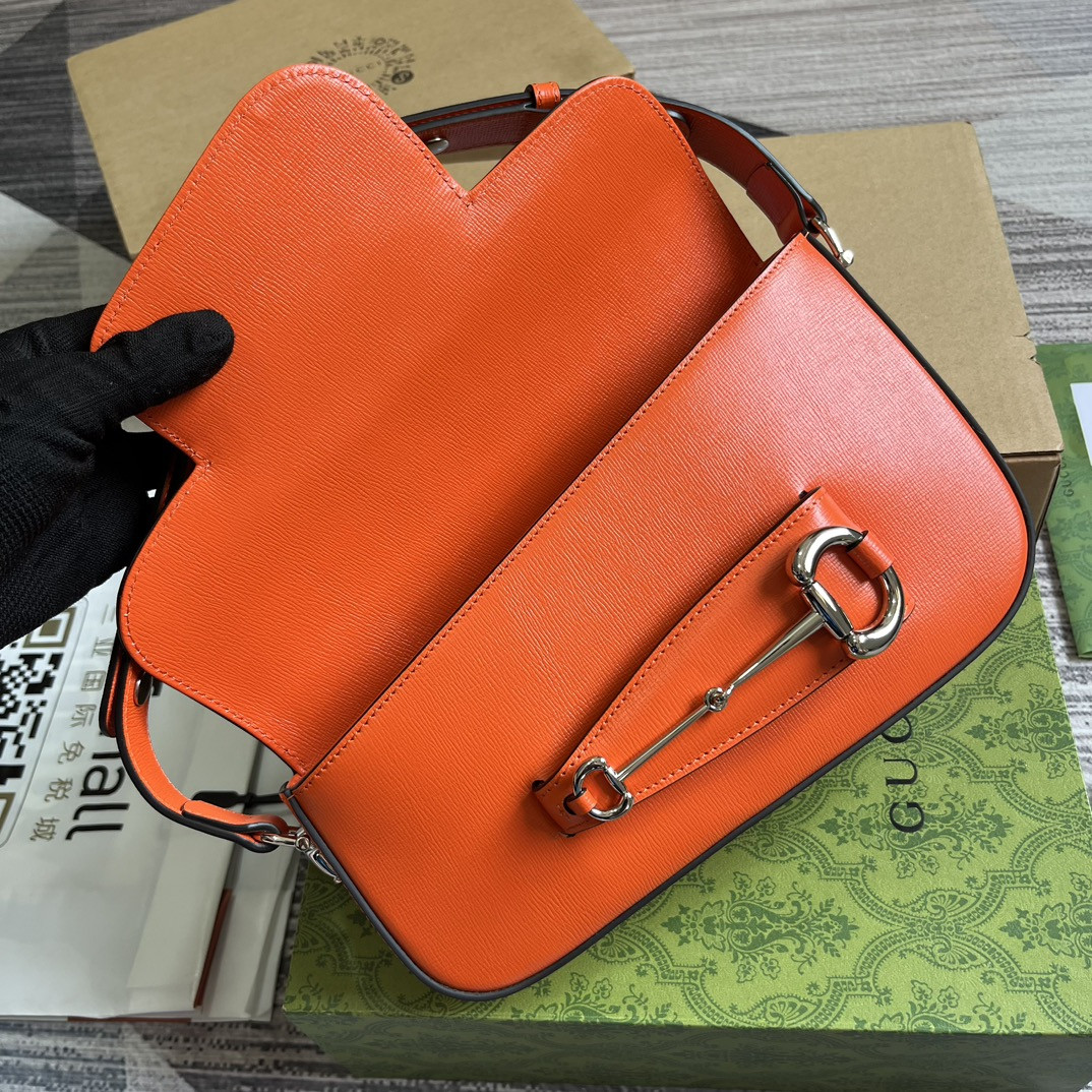 GUCCI HORSEBIT 1955 SMALL SHOULDER BAG ORANGE 10.4"W x 6.7-4.1"H x 3.1-1.6"D - Image 9
