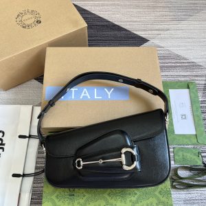 GUCCI HORSEBIT 1955 SMALL SHOULDER BAG Black 10.4"W x 6.7-4.1"H x 3.1-1.6"D