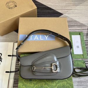 GUCCI HORSEBIT 1955 SMALL SHOULDER BAG GRAY 10.4"W x 6.7-4.1"H x 3.1-1.6"D