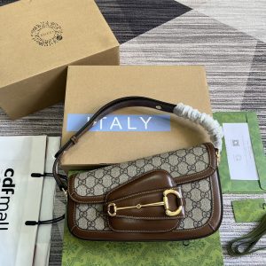 GUCCI HORSEBIT 1955 SMALL SHOULDER BAG Beige Brown 10.4"W x 6.7-4.1"H x 3.1-1.6"D