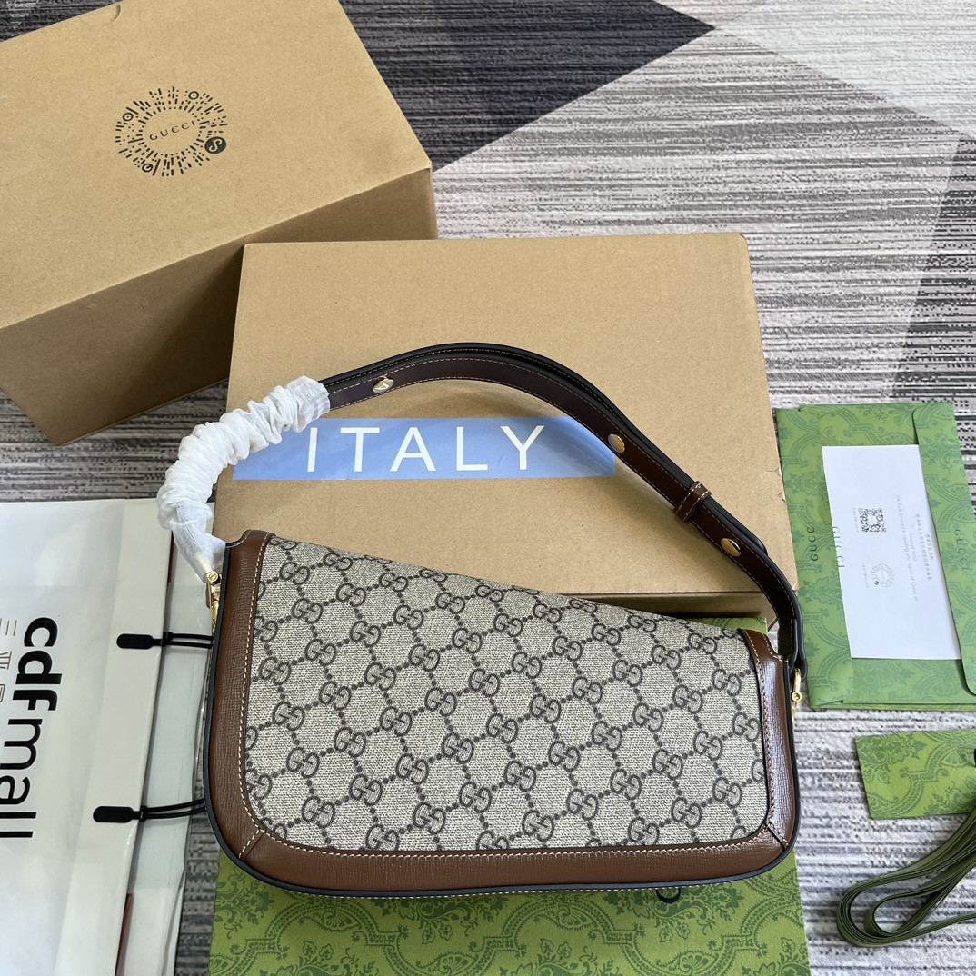 GUCCI HORSEBIT 1955 SMALL SHOULDER BAG Beige Brown 10.4"W x 6.7-4.1"H x 3.1-1.6"D - Image 3