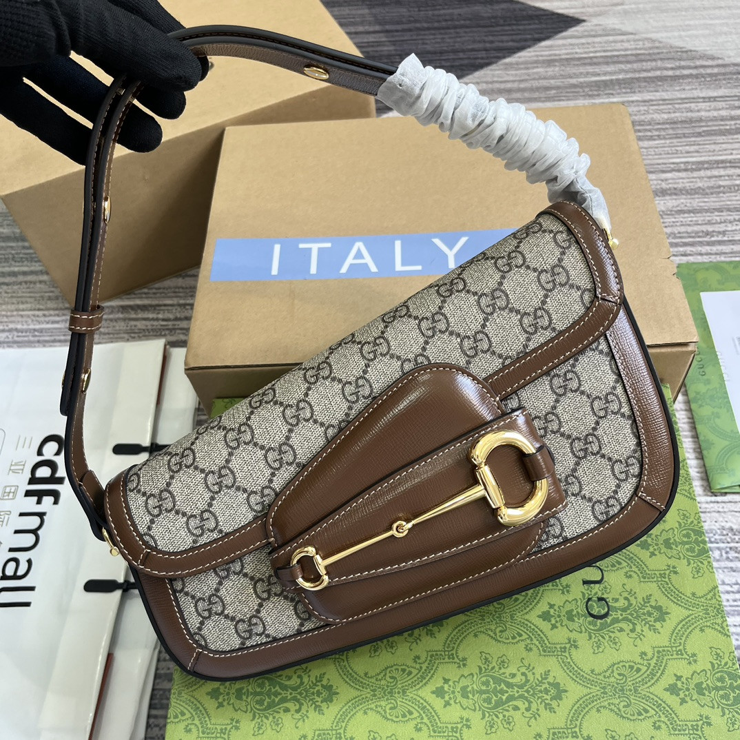 GUCCI HORSEBIT 1955 SMALL SHOULDER BAG Beige Brown 10.4"W x 6.7-4.1"H x 3.1-1.6"D - Image 5