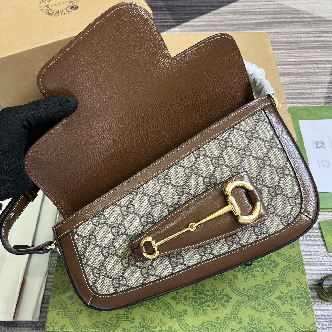 GUCCI HORSEBIT 1955 SMALL SHOULDER BAG Beige Brown 10.4"W x 6.7-4.1"H x 3.1-1.6"D - Image 9