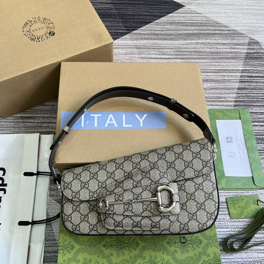GUCCI HORSEBIT 1955 SMALL SHOULDER BAG 10.4"W x 6.7-4.1"H x 3.1-1.6"D