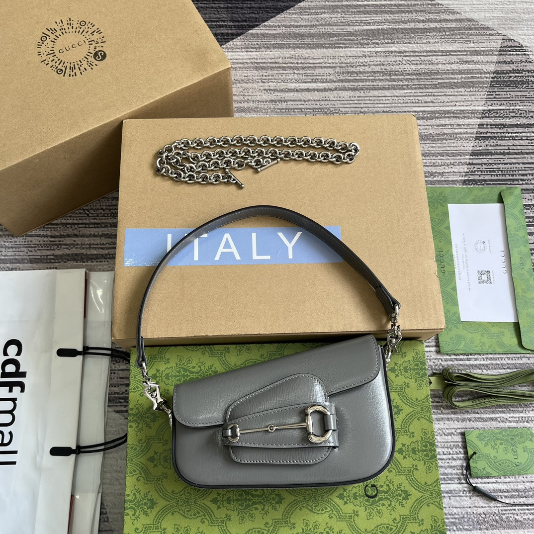 GUCCI HORSEBIT 1955 MINI SHOULDER BAG GRAY 7.7"W x 5-3.1"H x 2.4-1.2"D - Image 2