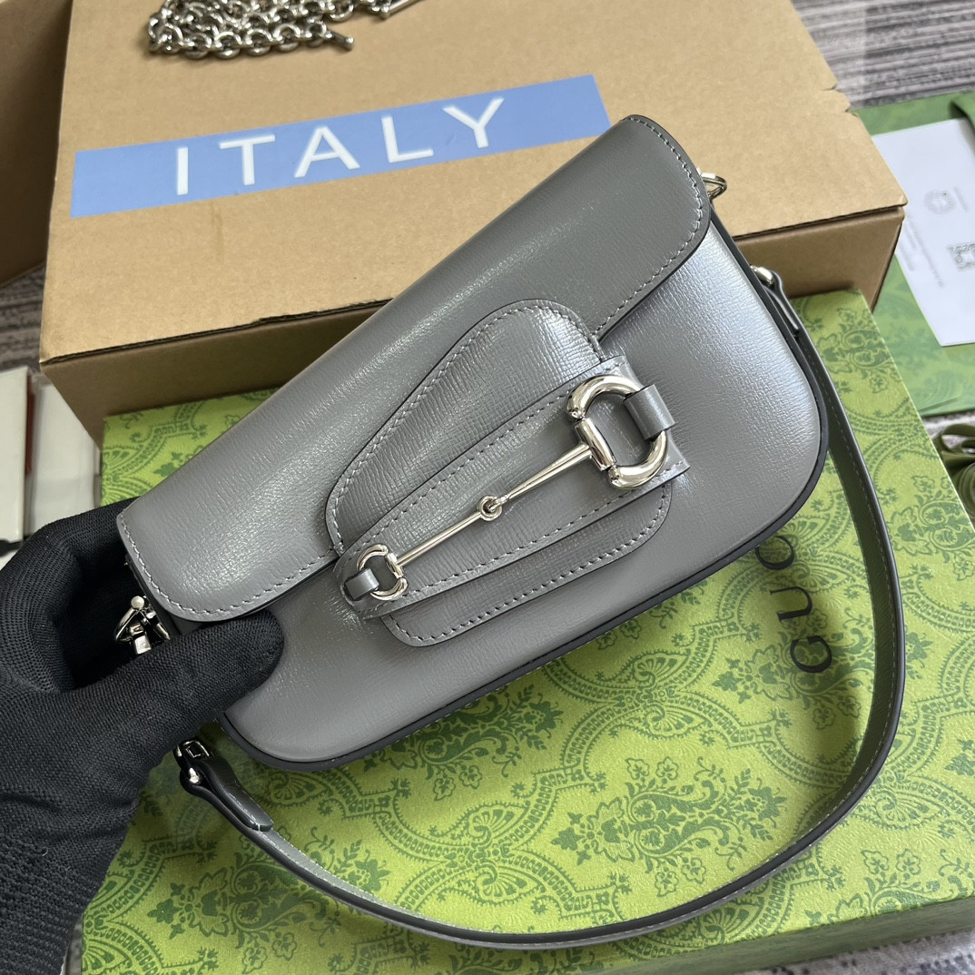 GUCCI HORSEBIT 1955 MINI SHOULDER BAG GRAY 7.7"W x 5-3.1"H x 2.4-1.2"D - Image 5