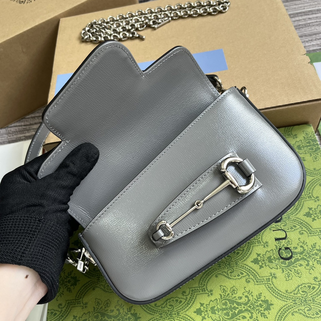 GUCCI HORSEBIT 1955 MINI SHOULDER BAG GRAY 7.7"W x 5-3.1"H x 2.4-1.2"D - Image 9