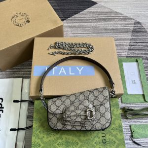 GUCCI HORSEBIT 1955 MINI SHOULDER BAG Beige and ebony 7.7"W x 5-3.1"H x 2.4-1.2"D