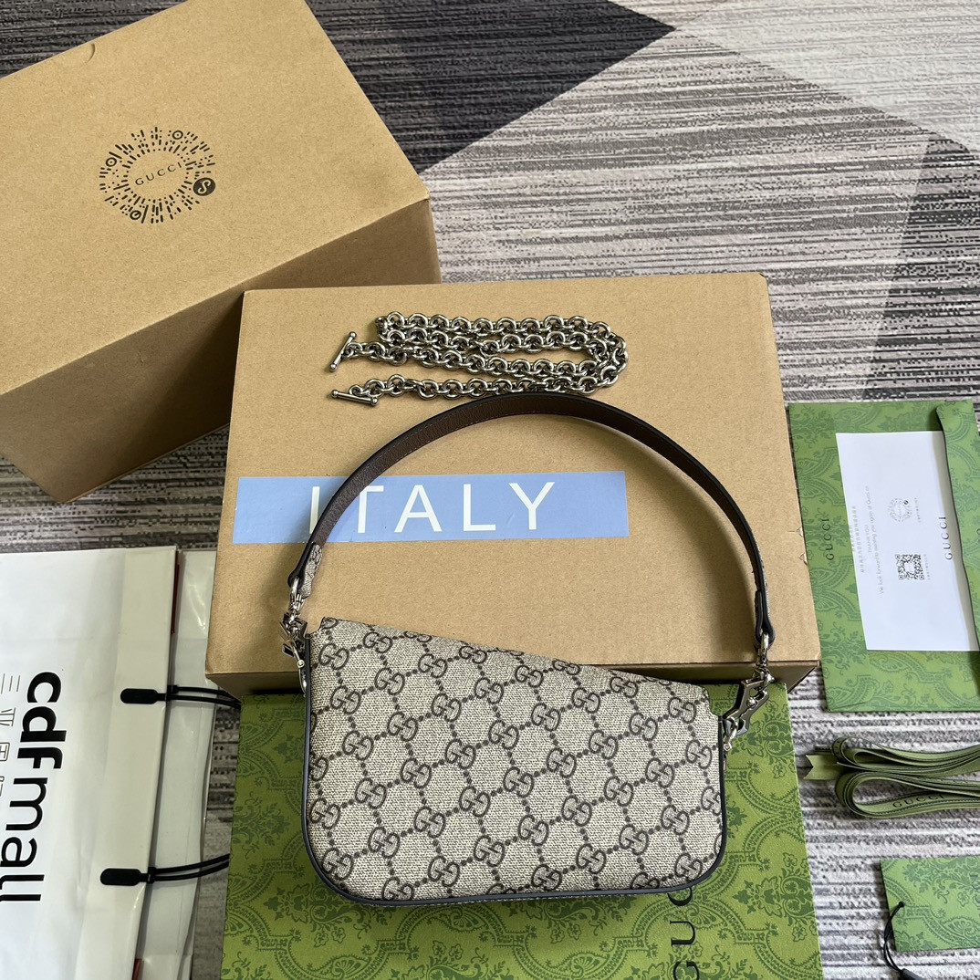 GUCCI HORSEBIT 1955 MINI SHOULDER BAG Beige and ebony 7.7"W x 5-3.1"H x 2.4-1.2"D - Image 3