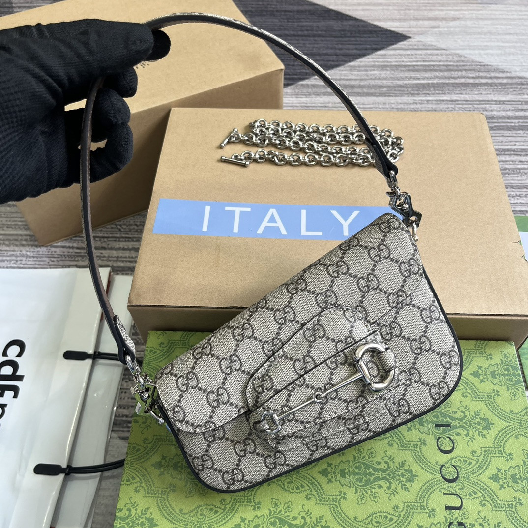 GUCCI HORSEBIT 1955 MINI SHOULDER BAG Beige and ebony 7.7"W x 5-3.1"H x 2.4-1.2"D - Image 5