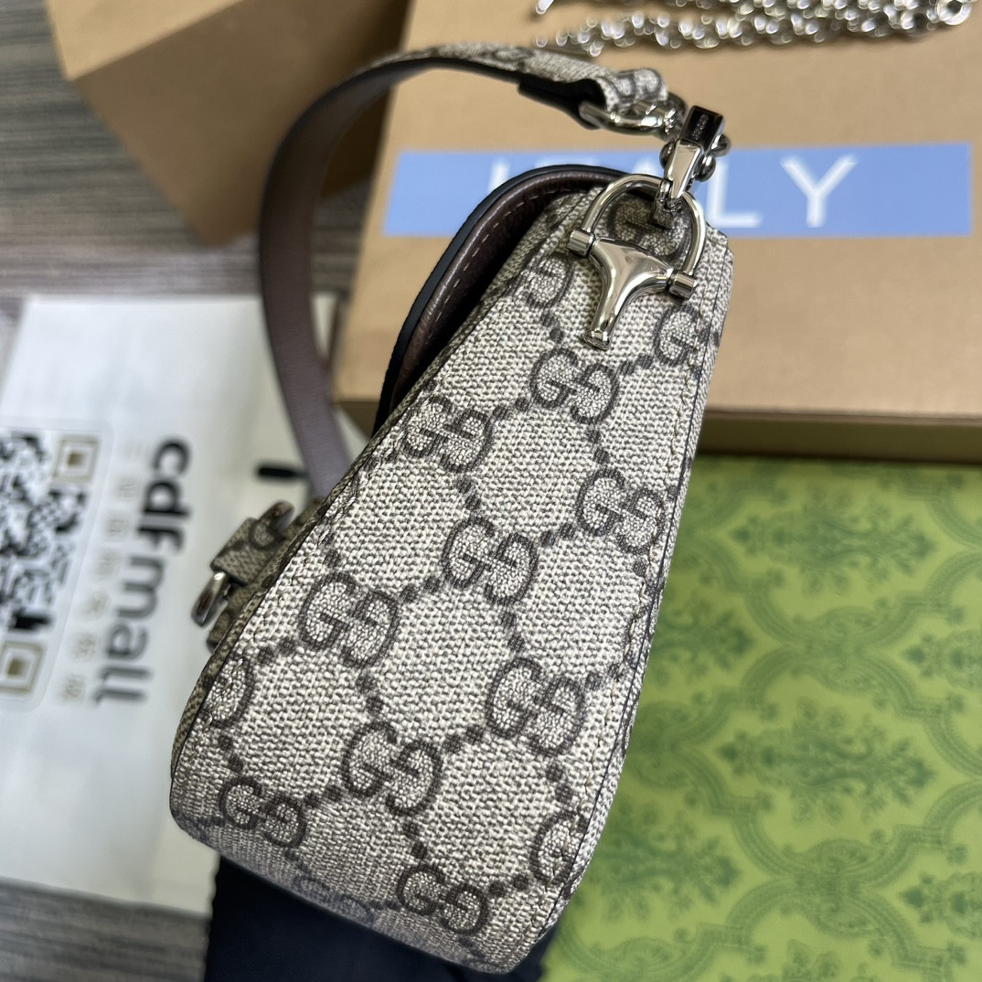 GUCCI HORSEBIT 1955 MINI SHOULDER BAG Beige and ebony 7.7"W x 5-3.1"H x 2.4-1.2"D - Image 8
