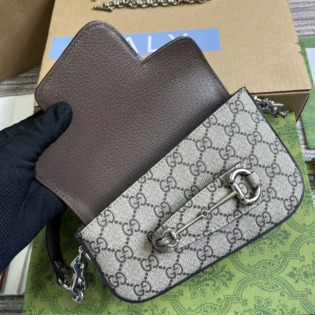 GUCCI HORSEBIT 1955 MINI SHOULDER BAG Beige and ebony 7.7"W x 5-3.1"H x 2.4-1.2"D - Image 9