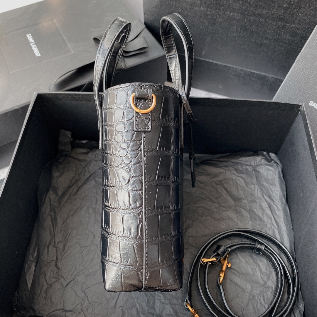 YSL SAINT LAURENT PARIS MINI TOY SHOPPING IN CROCODILE-EMBOSSED LEATHER BLACK 7.1 X 6.7 X 3.1 INCHES - Image 4