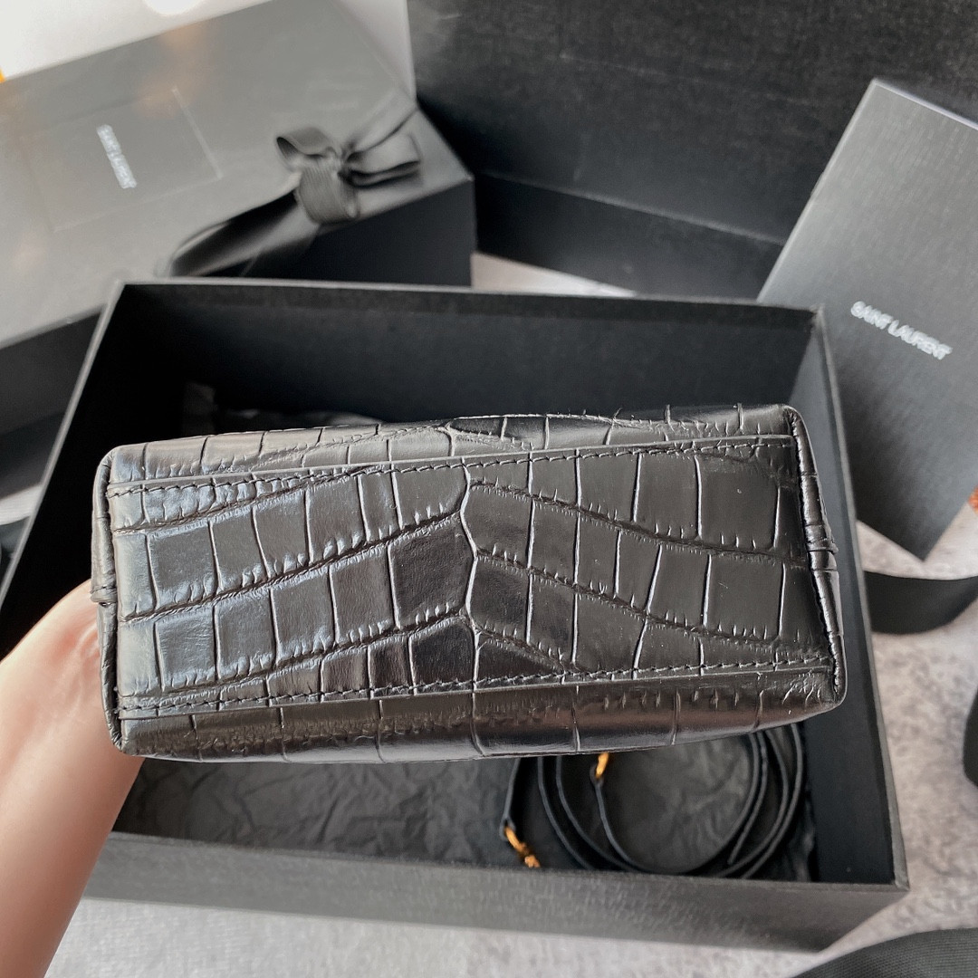 YSL SAINT LAURENT PARIS MINI TOY SHOPPING IN CROCODILE-EMBOSSED LEATHER BLACK 7.1 X 6.7 X 3.1 INCHES - Image 6