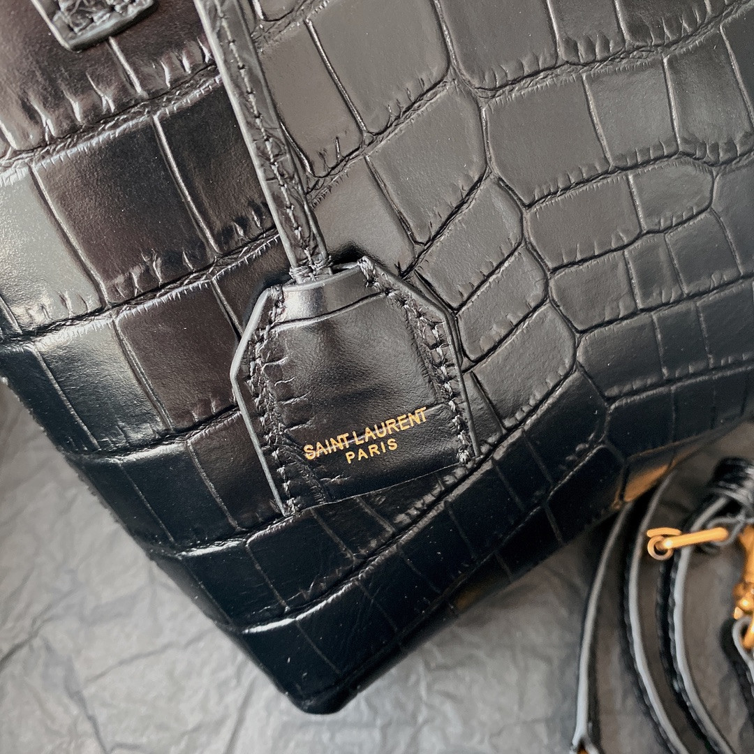 YSL SAINT LAURENT PARIS MINI TOY SHOPPING IN CROCODILE-EMBOSSED LEATHER BLACK 7.1 X 6.7 X 3.1 INCHES - Image 7