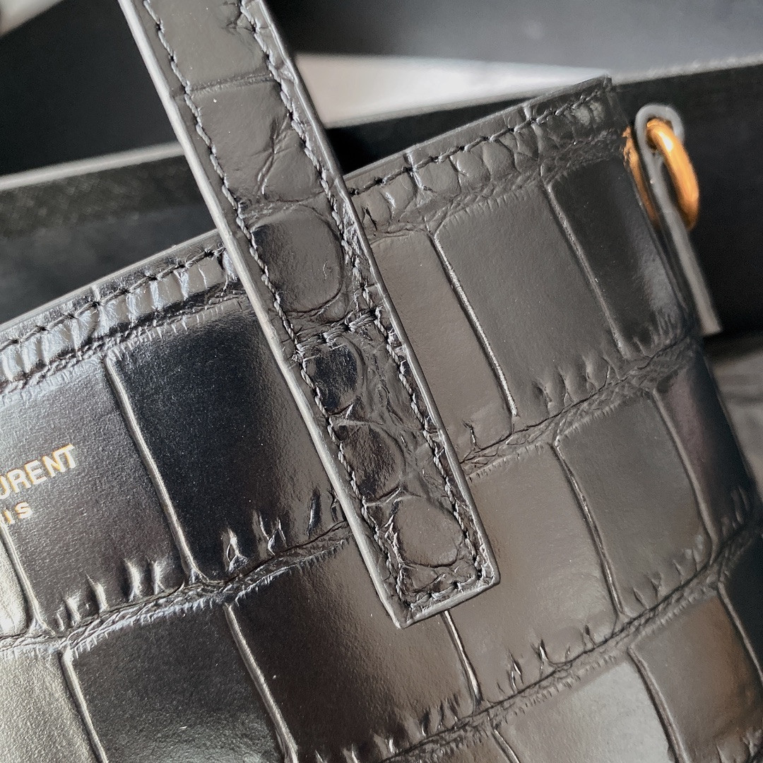 YSL SAINT LAURENT PARIS MINI TOY SHOPPING IN CROCODILE-EMBOSSED LEATHER BLACK 7.1 X 6.7 X 3.1 INCHES - Image 9