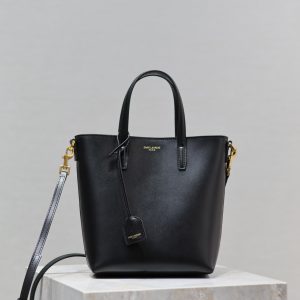YSL SAINT LAURENT PARIS MINI TOY SHOPPING IN SMOOTH LEATHER BLACK 7.1 X 6.7 X 3.1 INCHES