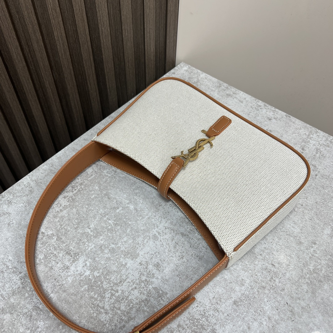 YSL LE 5 ¨¤ 7 IN CANVAS AND LEATHER GREGE AND BRICK 9 X 6.3 X 2.5 INCHES - Image 6