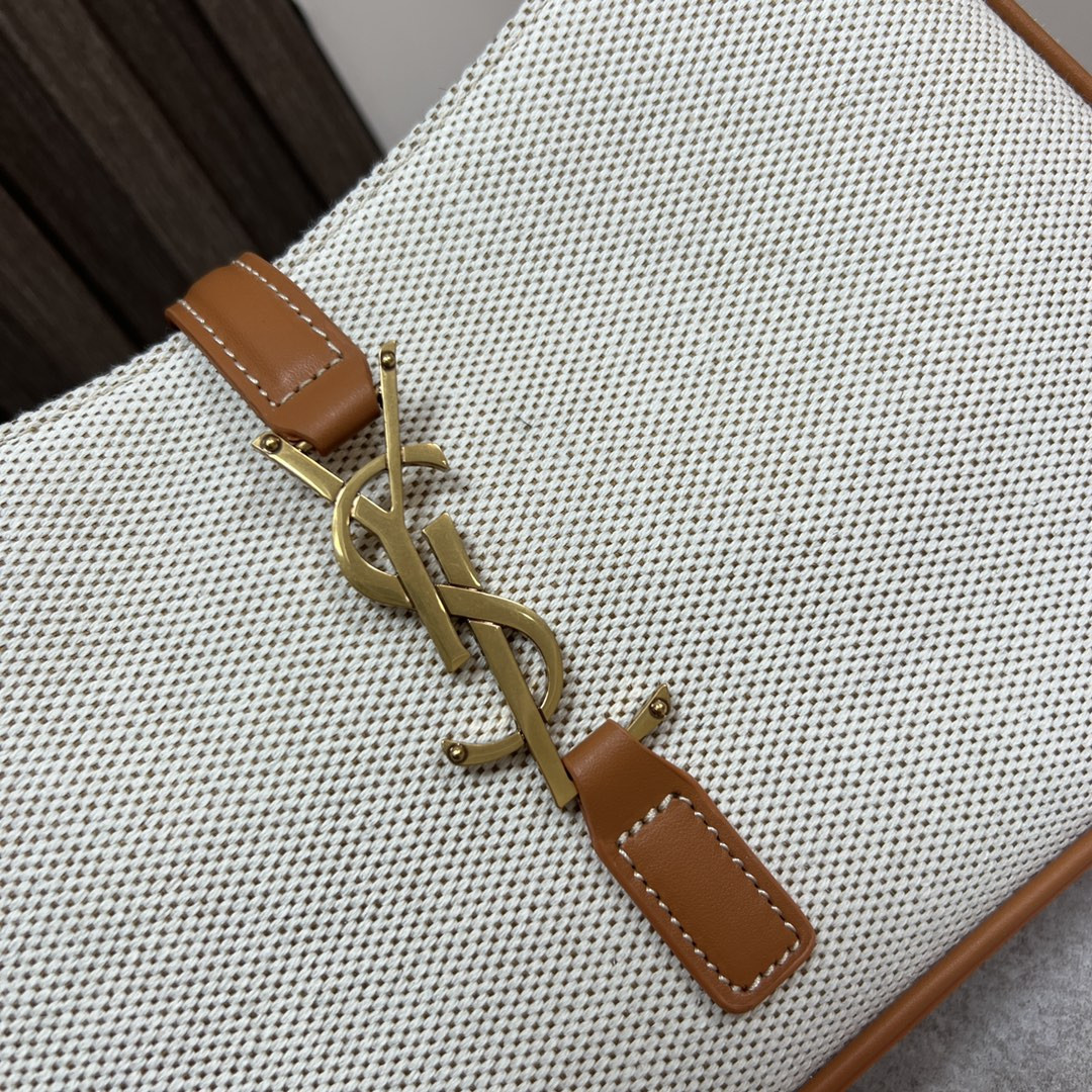 YSL LE 5 ¨¤ 7 IN CANVAS AND LEATHER GREGE AND BRICK 9 X 6.3 X 2.5 INCHES - Image 7