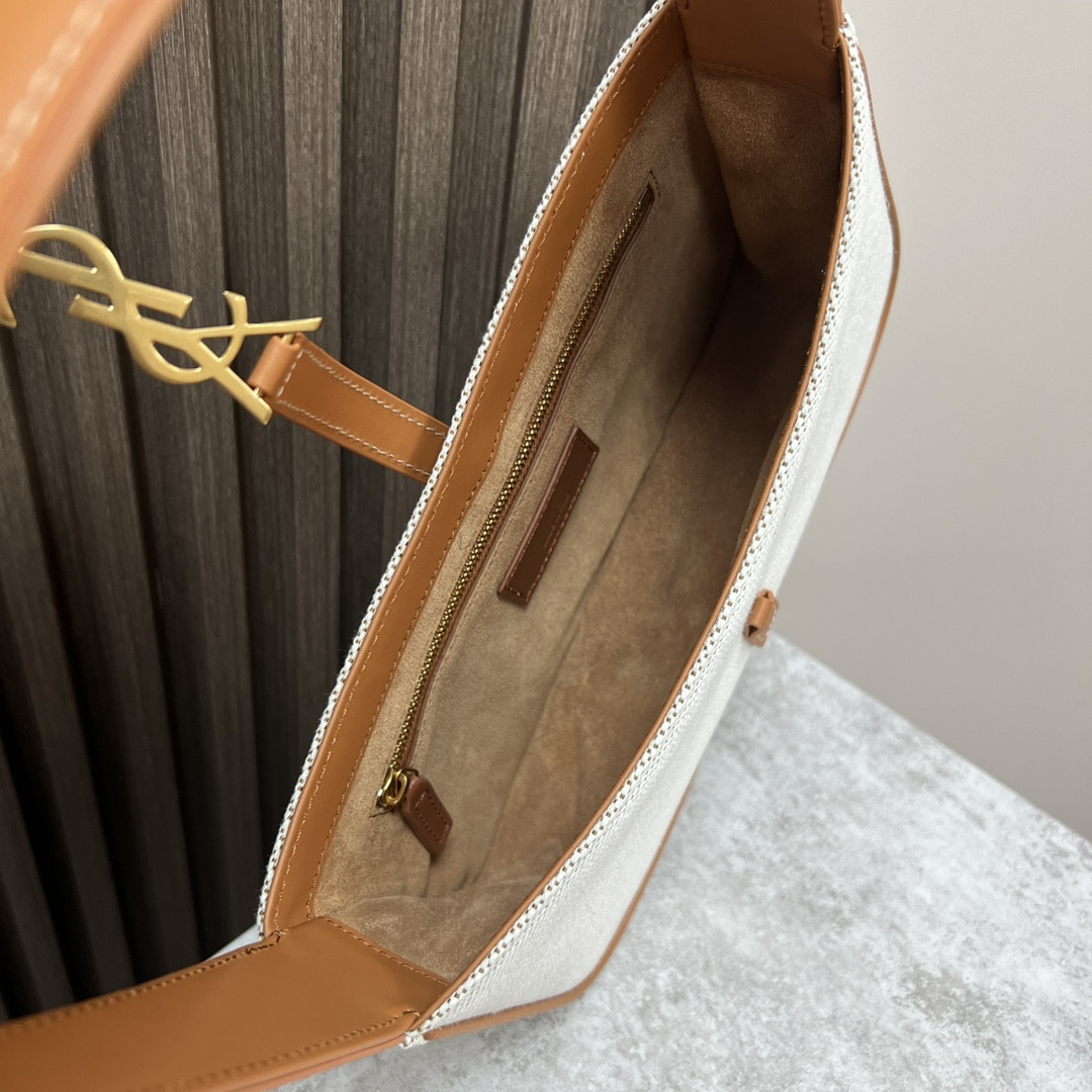 YSL LE 5 ¨¤ 7 IN CANVAS AND LEATHER GREGE AND BRICK 9 X 6.3 X 2.5 INCHES - Image 9