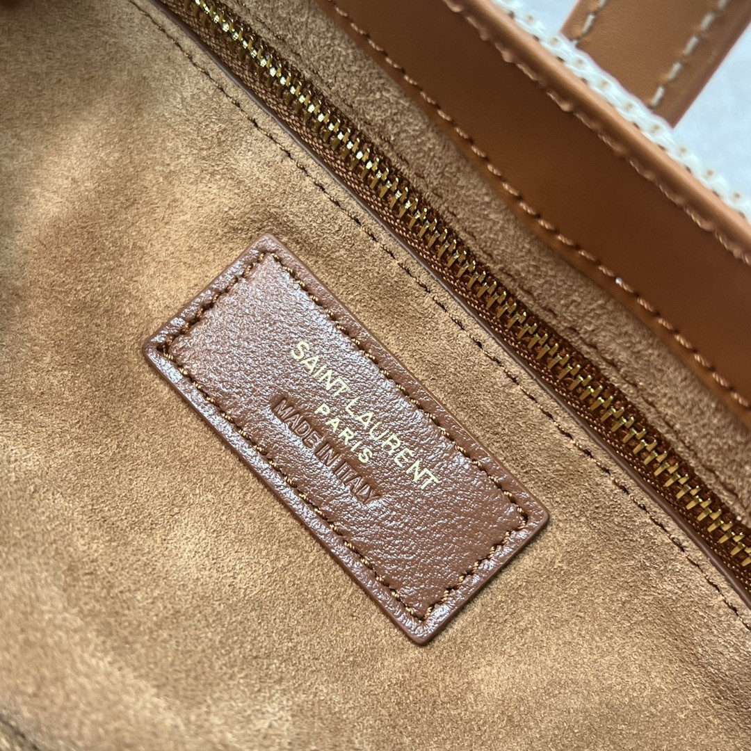 YSL LE 5 ¨¤ 7 IN CANVAS AND LEATHER GREGE AND BRICK 9 X 6.3 X 2.5 INCHES - Image 10