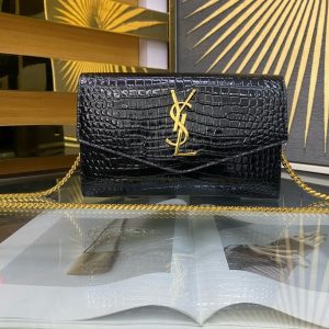 Alternative view of YSL UPTOWN CHAIN WALLET IN CROCODILE-EMBOSSED SHINY LEATHER 7.5 X 4.7 X 1.2 INCHES