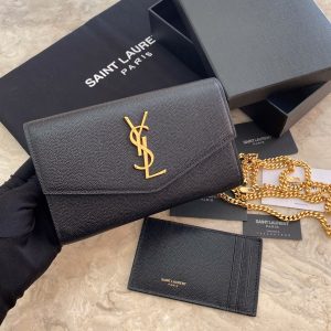 Alternative view of UPTOWN CHAIN WALLET IN GRAIN DE POUDRE EMBOSSED LEATHER 7.5 X 4.7 X 1.2 INCHES