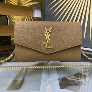Alternative view of UPTOWN CHAIN WALLET IN GRAIN DE POUDRE EMBOSSED LEATHER TAUPE 7.5 X 4.7 X 1.2 INCHES