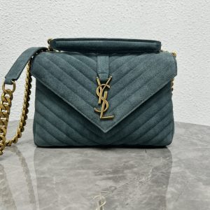 Alternative view of YSL COLLEGE MEDIUM IN QUILTED SUEDE blue 9.4 X 6.6 X 2.5 INCHES
