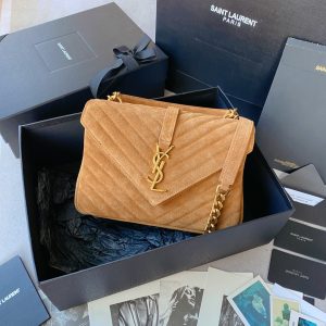 Alternative view of YSL COLLEGE MEDIUM IN QUILTED SUEDE BROWN 9.4 X 6.6 X 2.5 INCHES